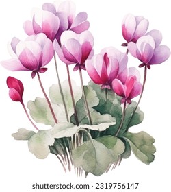 Cyclamen Watercolor illustration. Hand drawn underwater element design. Artistic vector marine design element. Illustration for greeting cards, printing and other design projects.