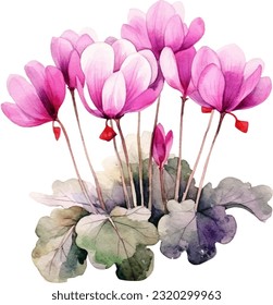 Cyclamen Watercolor illustration. Hand drawn underwater element design. Artistic vector marine design element. Illustration for greeting cards, printing and other design projects.