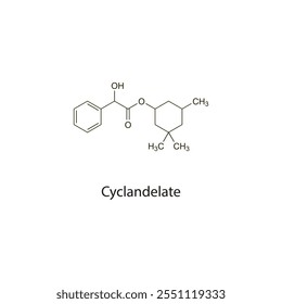 Fármaco vasodilatador de estructura molecular esquelética plana de ciclandelato utilizado en el tratamiento de la hipertensión. Diagrama científico de la Ilustración vectorial.