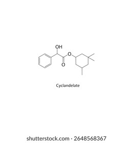 Estructura esquelética del ciclandelato. Ilustración esquemática del compuesto vasodilatador. Diagrama simple, fórmula química.