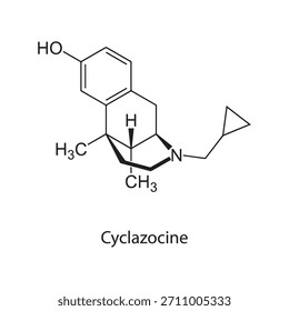 Fórmula esquelética de Vector de estructura molecular de ciclazocina sobre fondo blanco. Ilustración esquemática simple.