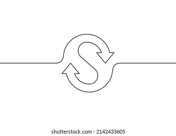 Cycle Arrow Agile Continuous Line Art. Repeat Process, Circular Moving. One Stroke Sketch Outline Drawing. Vector Illustration