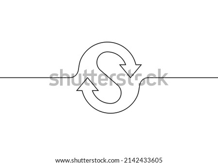 Cycle arrow agile continuous line art. Repeat process, circular moving. One stroke sketch outline drawing. Vector illustration