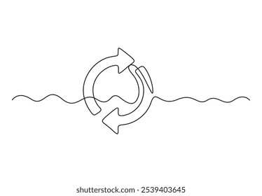 Seta de ciclo ágil contínua uma arte de linha. Repita o processo, movimento circular. Desenho de esboço de um traçado. Ilustração vetorial