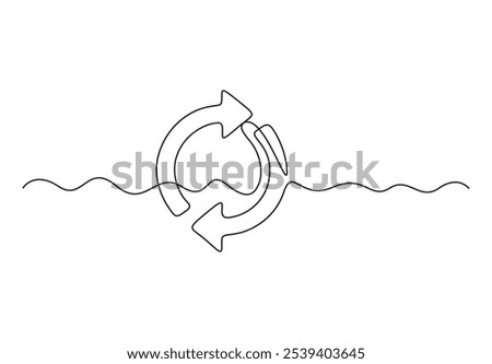 Cycle arrow agile continuous one line art. Repeat process, circular moving. One stroke sketch outline drawing. Vector illustration
