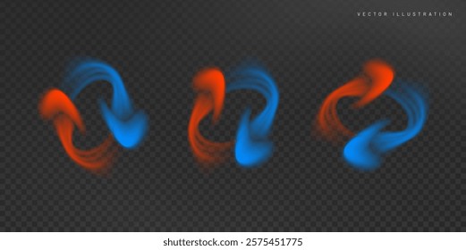 cycle arrow hot and cold set, airflow effect indicating changes temperature of air on a grid transparent background