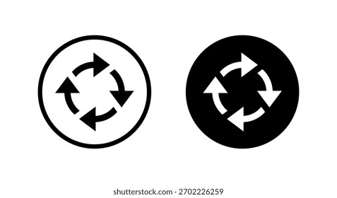 Icono de flecha de ciclo en círculo negro. Símbolo de rotación circular y flechas de repetición