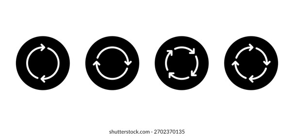 Icono de flecha de ciclo establecido en círculo negro. Repetir, actualizar y recargar el símbolo