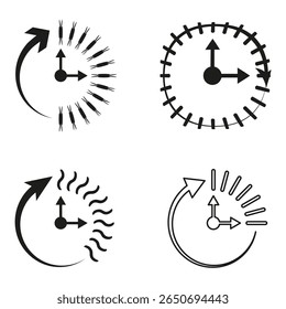 Cycle arrow icons. Clock motion set. Time loop Vector. Minimal contrast symbols.