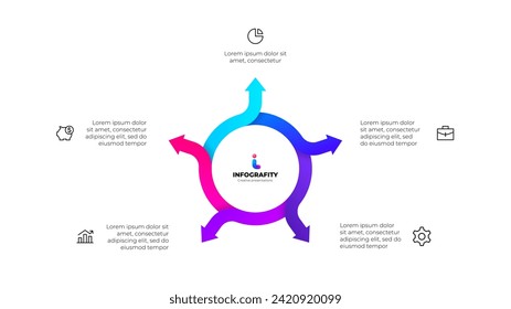 Cycle arrows diagram. Concept of 5 options of business project management. Vector illustration for data analysis visualization