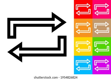 Flechas de ciclo. Icono De Línea Con Fondo De Color Diferente.