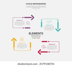cycle base infographic outline style with 4 point template with creative open square with arrow circular direction for slide presentation