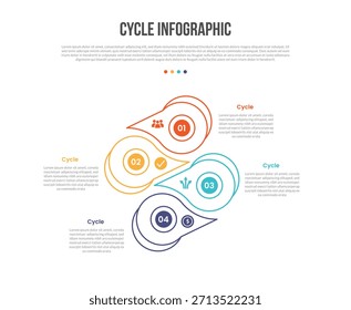 Diagrama de Plantilla de infografías de forma de base de ciclo con cuadro de discusión circular Vertical lista apilada con dirección opuesta con paso de 4 puntos Vector de contorno plano simple creativo