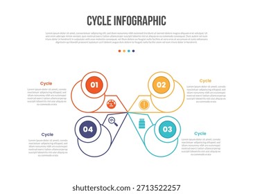 Diagrama de Plantilla de infografías de forma de base de ciclo con círculo creativo en estructura de cuadrante con paso de 4 puntos Vector de contorno plano simple creativo