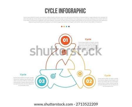 Cycle base shape infographics template diagram with arrow on circle circular with circle badge on top side with 3 point step creative simple flat outline vector