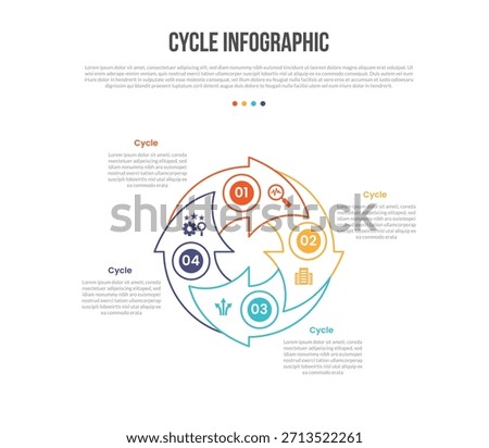 Cycle base shape infographics template diagram with circle with arrow circular edge with liquid sharp style with 4 point step creative simple flat outline vector