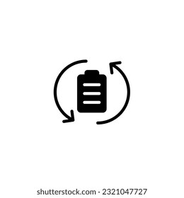 Cycle with battery. Vector solid icon black and white with green eco energy theme