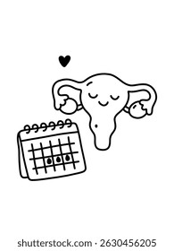 Cycle calendar and uterus, simple vector illustration