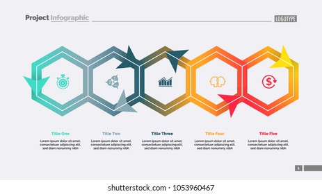 Cycle chart with five elements. Diagram, slide, process. Creative concept for infographics, presentation, project, report. Can be used for topics like business, strategy, finance