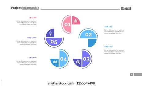 Cycle chart with five elements. Step diagram, process chart, layout. Creative concept for infographics, presentation, project, report. Can be used for topics like management, workflow, analysis.