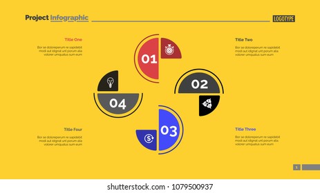 Cycle chart with four elements. Step diagram, process chart, layout. Creative concept for infographics, presentation, project, report. Can be used for topics like management, workflow, analysis.