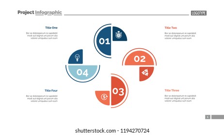 Cycle chart with four elements. Step diagram, process chart, layout. Creative concept for infographics, presentation, project, report. Can be used for topics like management, workflow, analysis.