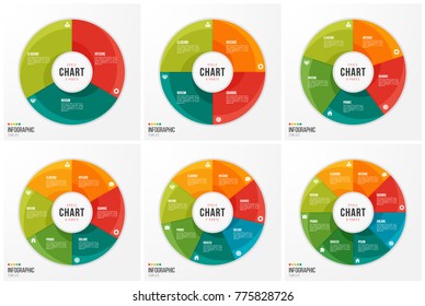 Cycle chart infographic templates with 3 4 5 6 7 8 parts, options, steps for presentations, advertising, layouts, annual reports