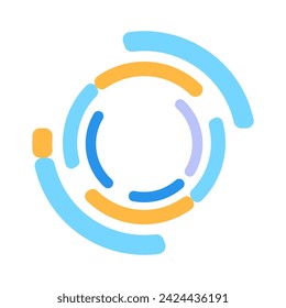 Cycle circular graphic. Watching loading symbol, abstract techno element for modern and retro technological design. Simple color vector pictogram isolated on white background
