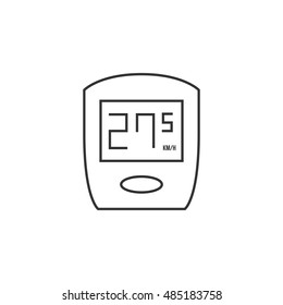 Cycle computer icon in thin outline style. Bicycle tool monitoring speed rate average