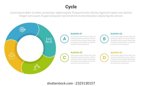 diagrama de plantillas de infografías de etapas de ciclo o ciclo con posición circular izquierda y diseño creativo de 4 pasos para presentación de diapositivas