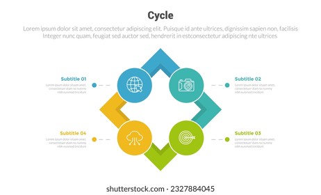 diagrama de plantillas de infografías de etapas de ciclo o ciclo con cuadro cuadrado y círculo sesgado y diseño creativo de 4 pasos para presentación de diapositivas