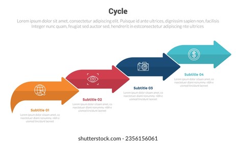 Stufenfografikdiagramm für Zyklen oder Zyklen mit Pfeil-Stufen-Leiter in der rechten Richtung und 3-Stufen-Kreativdesign für die Präsentation der Folie