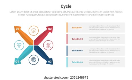 cycle or cycles stage infographics template diagram with arrow x direction with small circle around and 4 point step creative design for slide presentation