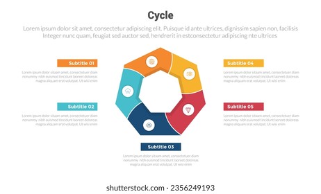 cycle or cycles stage infographics template diagram with divided big sharp circle edge and 5 point step creative design for slide presentation