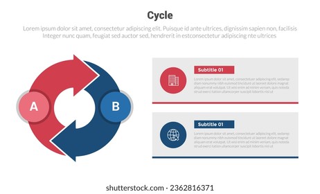 diagrama de plantillas de infografías de etapas de ciclo o ciclo con flecha circular con información de caja y diseño creativo de 2 pasos para presentación de diapositivas