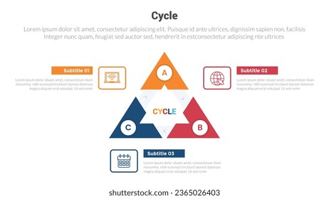 cycle or cycles stage infographics template diagram with triangle shape creative modification 3 point step creative design for slide presentation