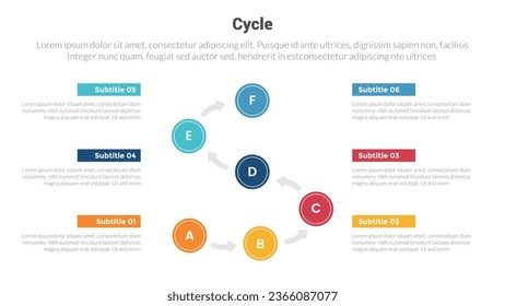 diagrama de plantillas de infografías de etapas de ciclo o ciclo con un diseño creativo de círculo en línea de carretera de 6 puntos para presentación de diapositivas