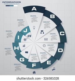 Cycle design template and business concept with 10 options, parts, steps or processes/graphic or website layout. Vector. 