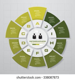 Cycle design template and business concept with 10 options, parts, steps or processes/graphic or website layout. Vector.