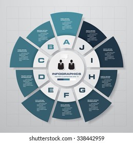 Cycle design template and business concept with 10 options, parts, steps or processes/graphic or website layout. Vector.