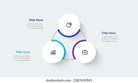 Cycle diagram with 3 options or steps. Slide for business presentation. Circle abstract element divided into three parts