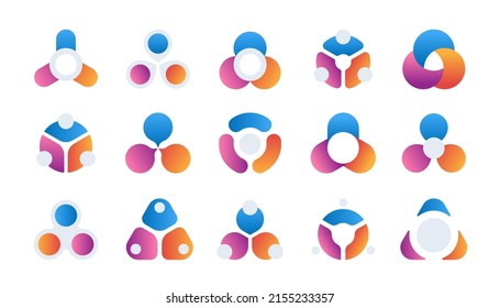 Cycle diagram. 3 step circle infographic elements, round business progress logo, colorful emblem and presentation graphic. Vector set of business diagram step, illustration of chart round