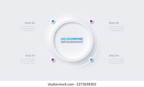 Cycle diagram with 4 options or steps. Infographic neumorphism template