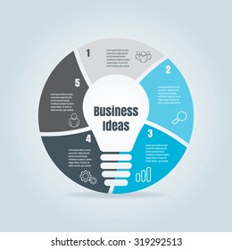 Diagrama de ciclo 5 opciones con bombilla, plantilla para infografía, folleto, presentación, etc.