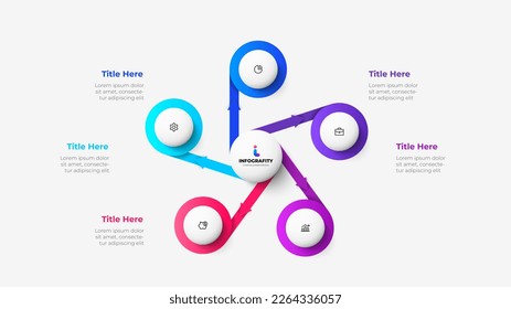 Diagrama de ciclo con 5 opciones o pasos. Diapositiva para presentación de negocios. Plantilla de infografía.