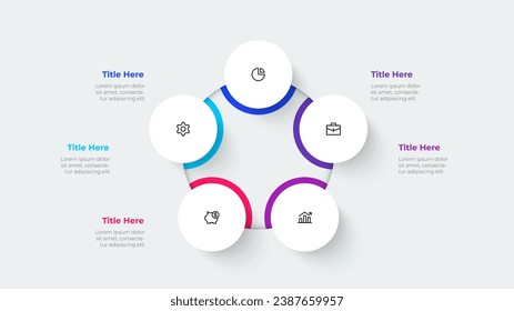 Diagrama de ciclo con 5 opciones o pasos. Diapositiva para presentación de negocios. Elemento abstracto circular dividido en cinco partes