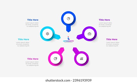 Diagrama de ciclo con 5 opciones o pasos. Diapositiva para presentación de negocios
