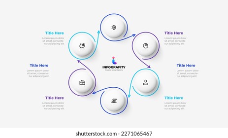 Cycle diagram with 6 options or steps. Infographic template. Six white circles with thin lines