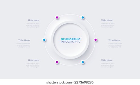 Diagrama de ciclo con 6 opciones o pasos. Plantilla de neumorfismo por infografía