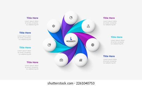 Cycle diagram with 7 options or steps. Slide for business presentation. Abstract infographics.